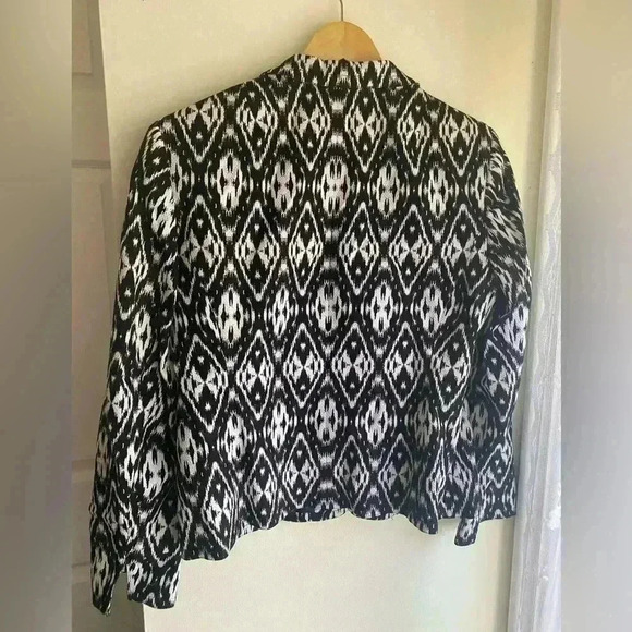 Evan Picone Open Front Blazer Ikat Black White Jacket 12P 12 Petite Cotton Women - Picture 5 of 6